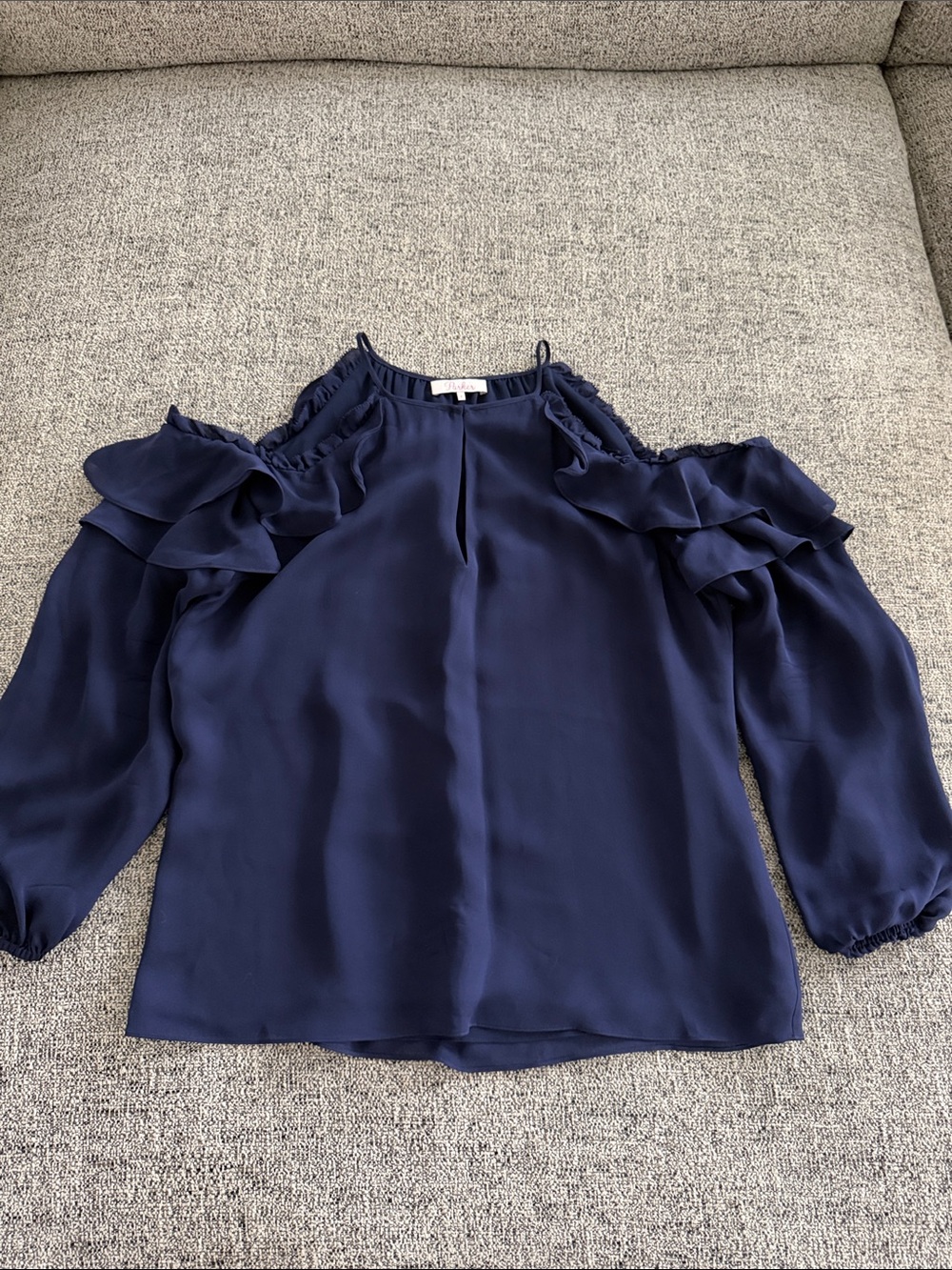 Parker Navy Cold-Shoulder Ruffle Blouse